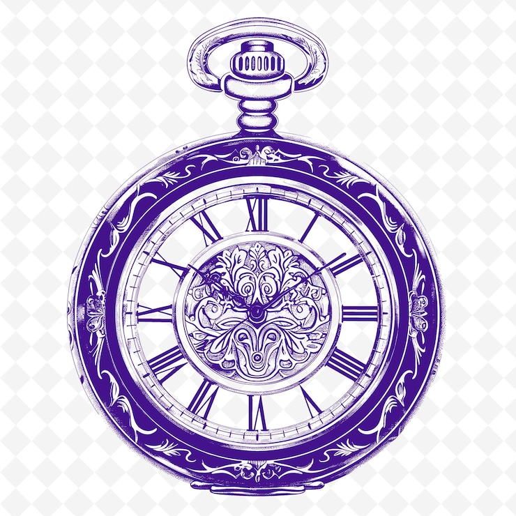 PSD un orologio da tasca viola con un disegno viola e i numeri 12 e 12