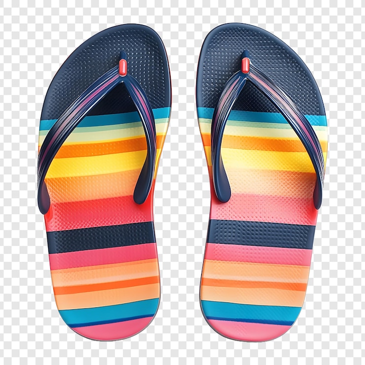 PSD un paio di pantofole con strisce arcobaleno su di loro