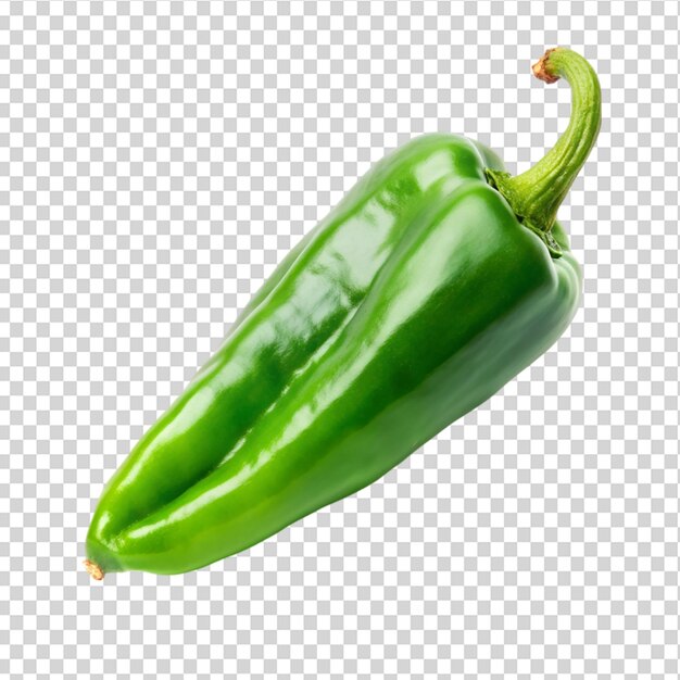 Un pepe verde appeso a un gambo su uno sfondo trasparente