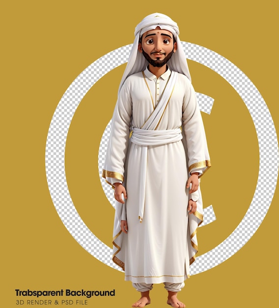 un personaggio dei cartoni animati vestito con abiti tradizionali arabi