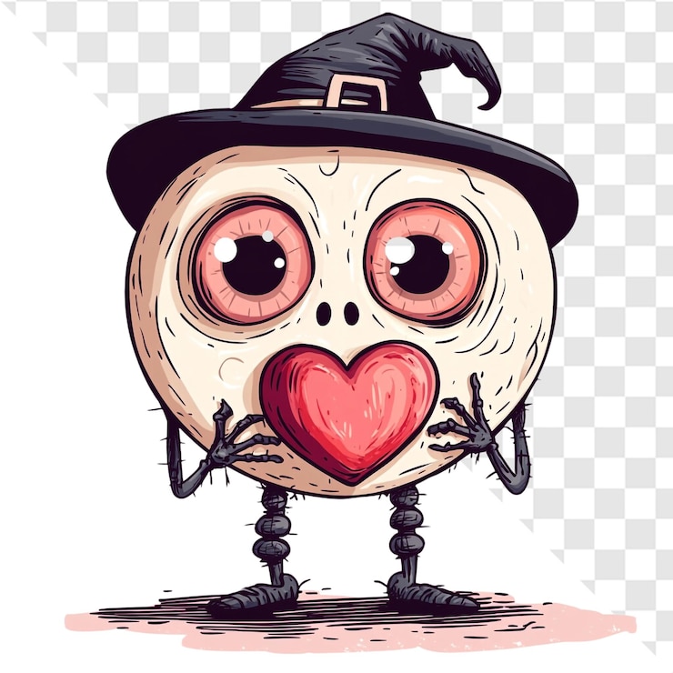 PSD un personaggio spettrale della luna che mostra l'amore con un cuore adorabile strega di halloween