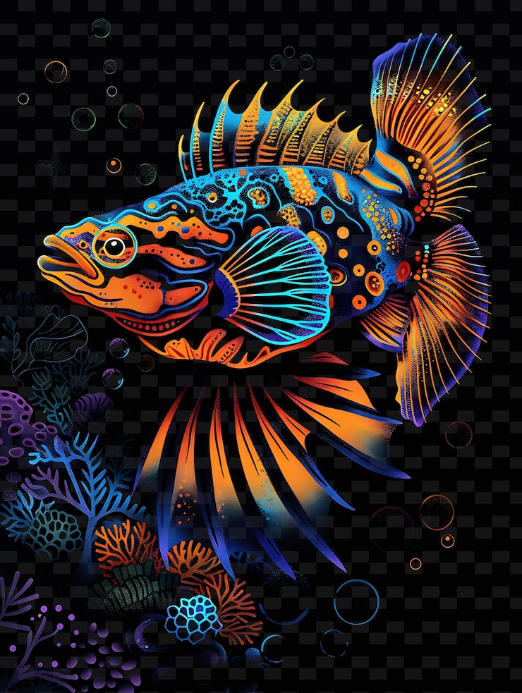 PSD un pesce colorato con le parole " pesce " sul fondo