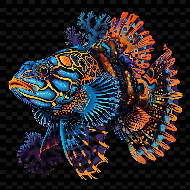 PSD un pesce colorato con un disegno colorato sulla faccia
