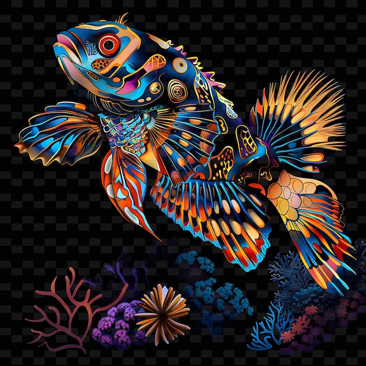 PSD un pesce con una faccia colorata e la parola pesce su di esso