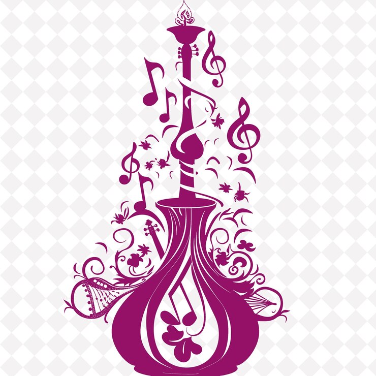 PSD un pezzo decorativo di musica è visualizzato su uno sfondo bianco