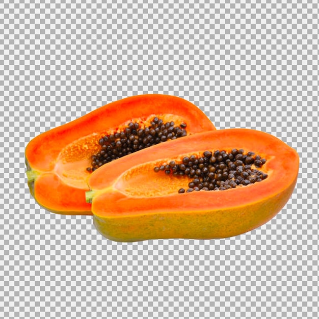 un pezzo di papaya tagliato a metà