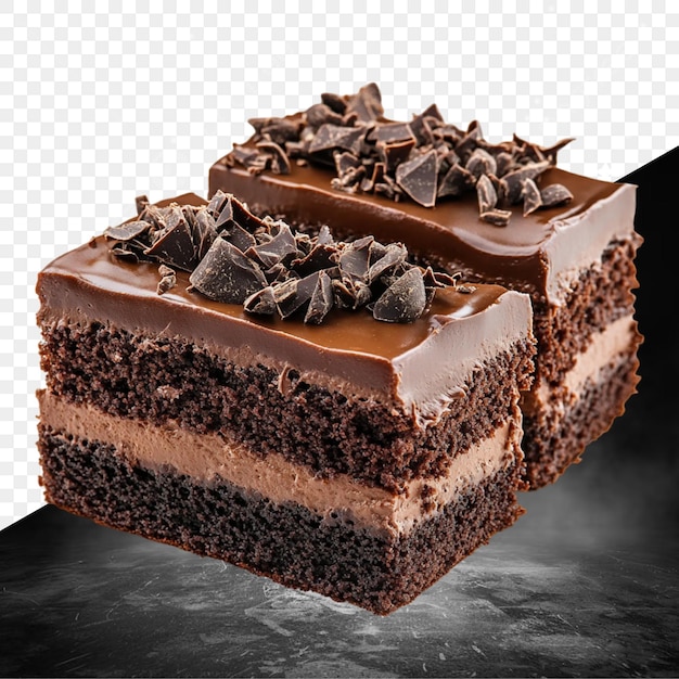 un pezzo di torta al cioccolato con cioccolata e cioccolatina sopra