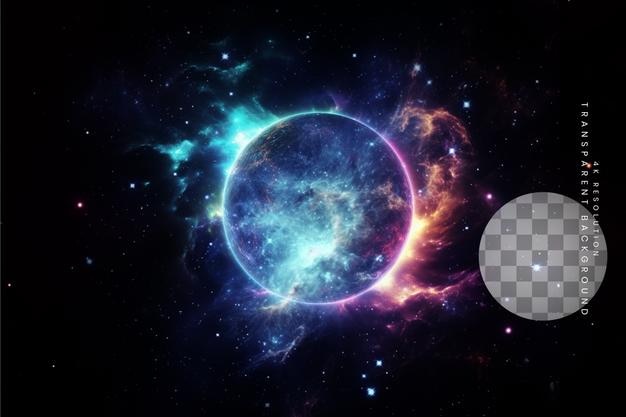 Un pianeta spaziale che brilla su uno sfondo trasparente