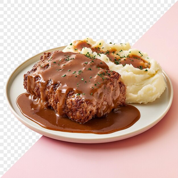 un piatto di cibo con bistecca e purè di patate