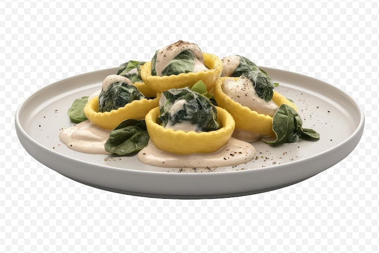 PSD un piatto di cibo con limoni e spinaci