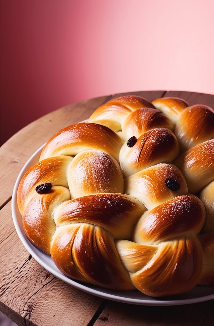 PSD un piatto di croissant con una parete rosa dietro di loro