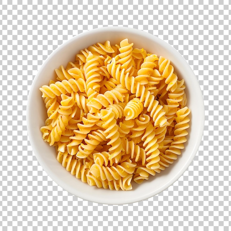 PSD un piatto di pasta penne con foglie di pomodoro e basilico su uno sfondo trasparente