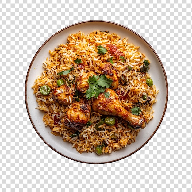 un piatto di riso con pollo e riso con sfondo nero