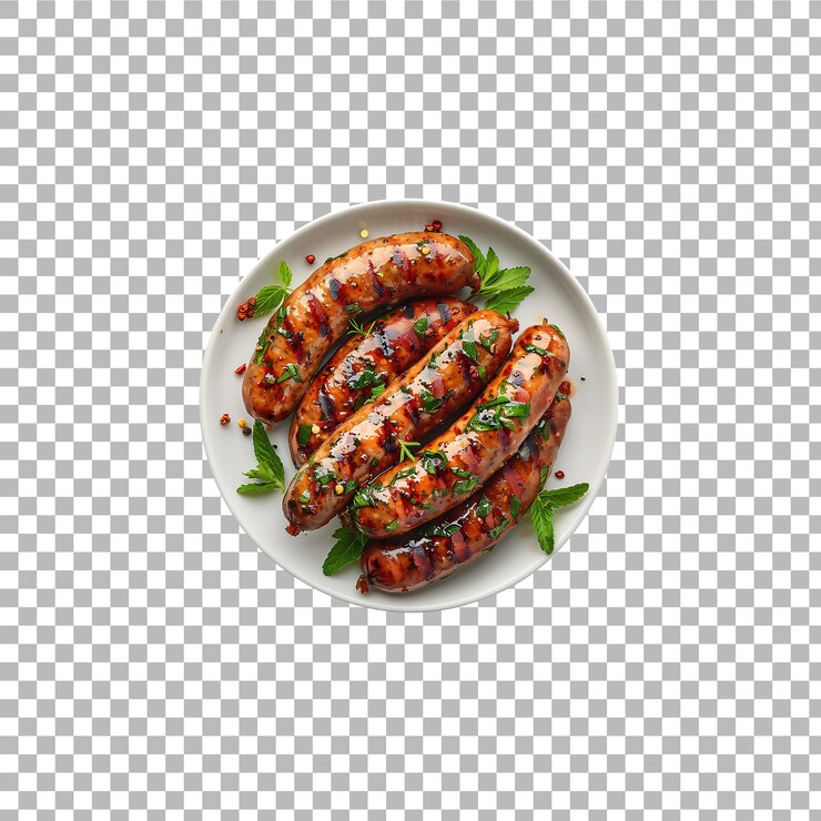 un piatto di salsiccia isolato su uno sfondo trasparente