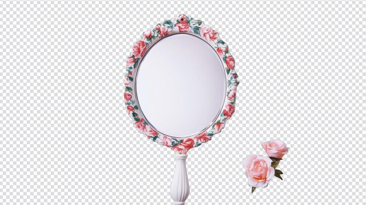PSD un piccolo specchio portatile con una bella cornice floreale perfetto per uso personale o come regalo affascinante