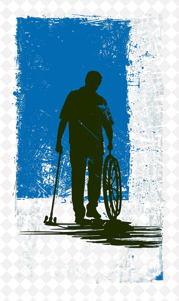 PSD un poster con un uomo in sedia a rotelle e le parole "l'uomo con il bastone"