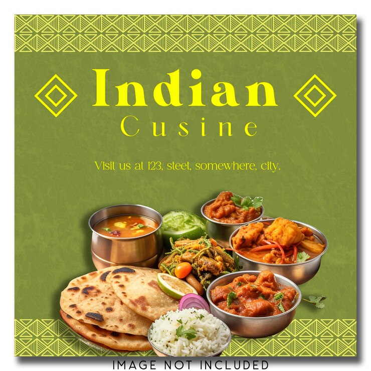PSD un poster di cucina indiana con uno sfondo verde
