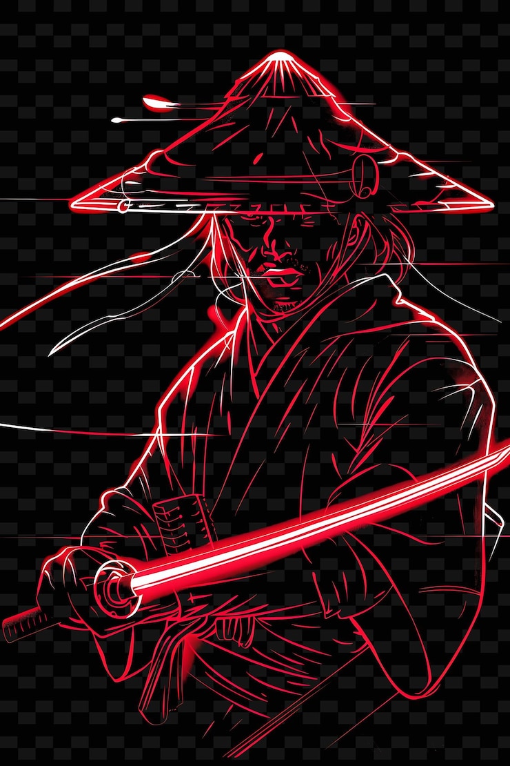 PSD un poster di un personaggio giapponese con una luce al neon rossa