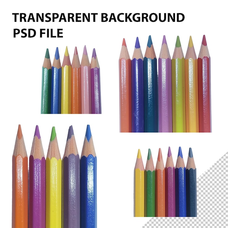 PSD un poster di una collezione di matite colorate con le parole "transparencies" citate in fondo
