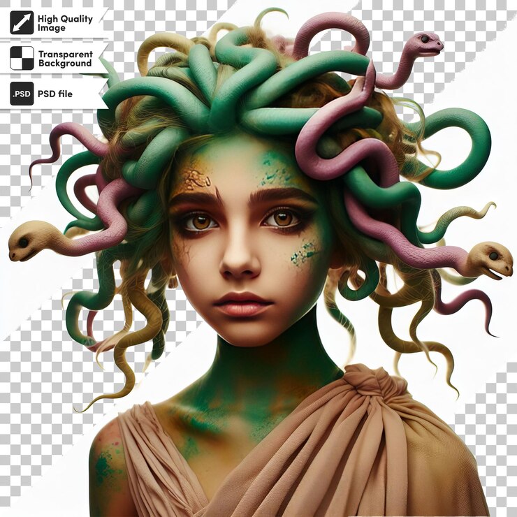 PSD un poster di una ragazza con i capelli verdi e viola e un polpo verde su di esso