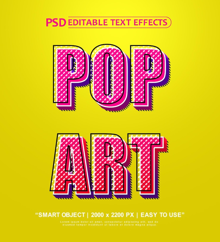PSD un poster giallo con sopra scritto pop art.