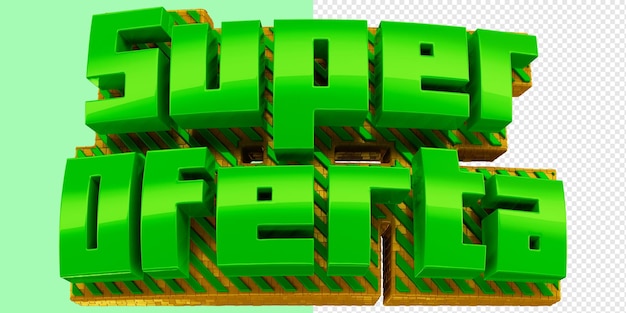 Un poster giallo e verde con la scritta Super Oferta in 3d