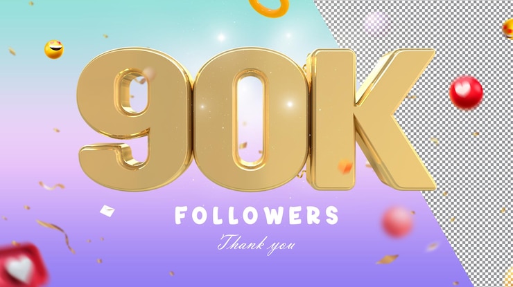 PSD un poster per 90k follower con uno sfondo viola.