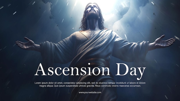 Un poster per il giorno dell'ascensione con l'immagine di Gesù sullo sfondo