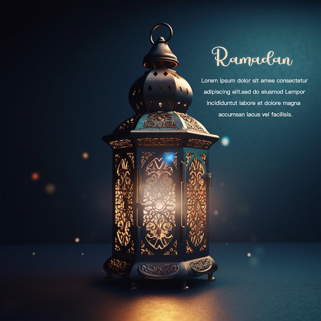 Un poster per il ramadan con uno sfondo blu e il testo ramadan.