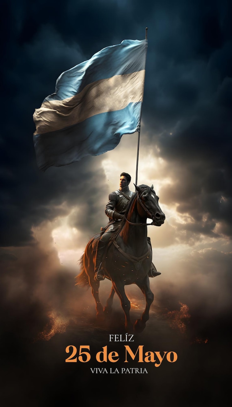 PSD un poster per la battaglia delle americhe mostra un uomo a cavallo con sopra una bandiera.