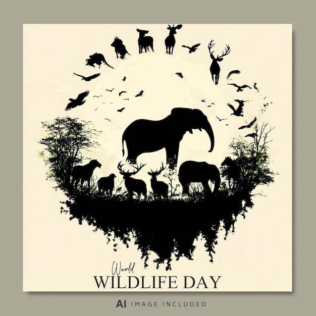 Un poster per la fauna selvatica che dice Giornata degli animali selvatici