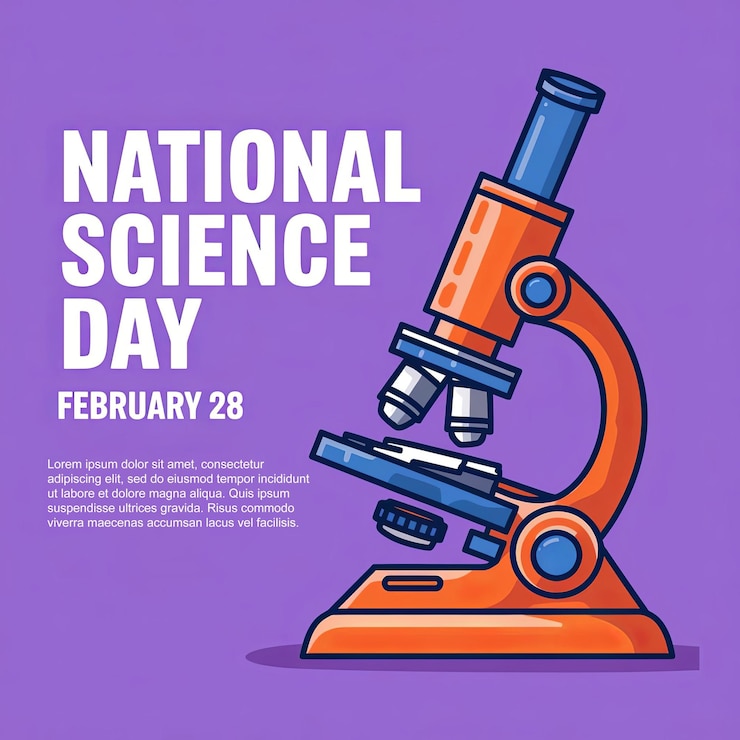 PSD un poster per la giornata nazionale della scienza con uno sfondo viola