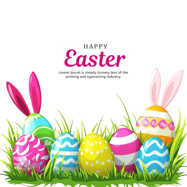 un poster per le uova di Pasqua in un'erba con una foto di un coniglio coniglio su di esso