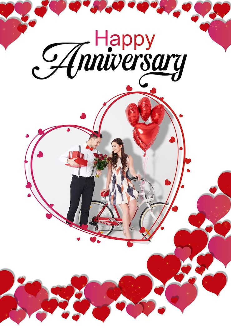 PSD un poster per un anniversario con un uomo e una donna su di esso