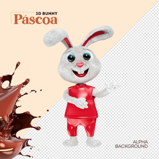 Un poster per un coniglietto con una spruzzata di cioccolato e un coniglietto sopra
