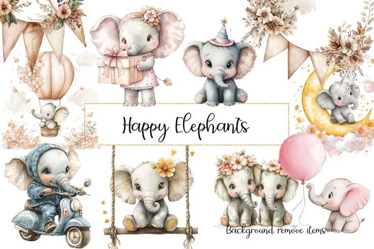 PSD un poster per un elefante felice elefante di peluche elefanti felici clipart journal designs nursery