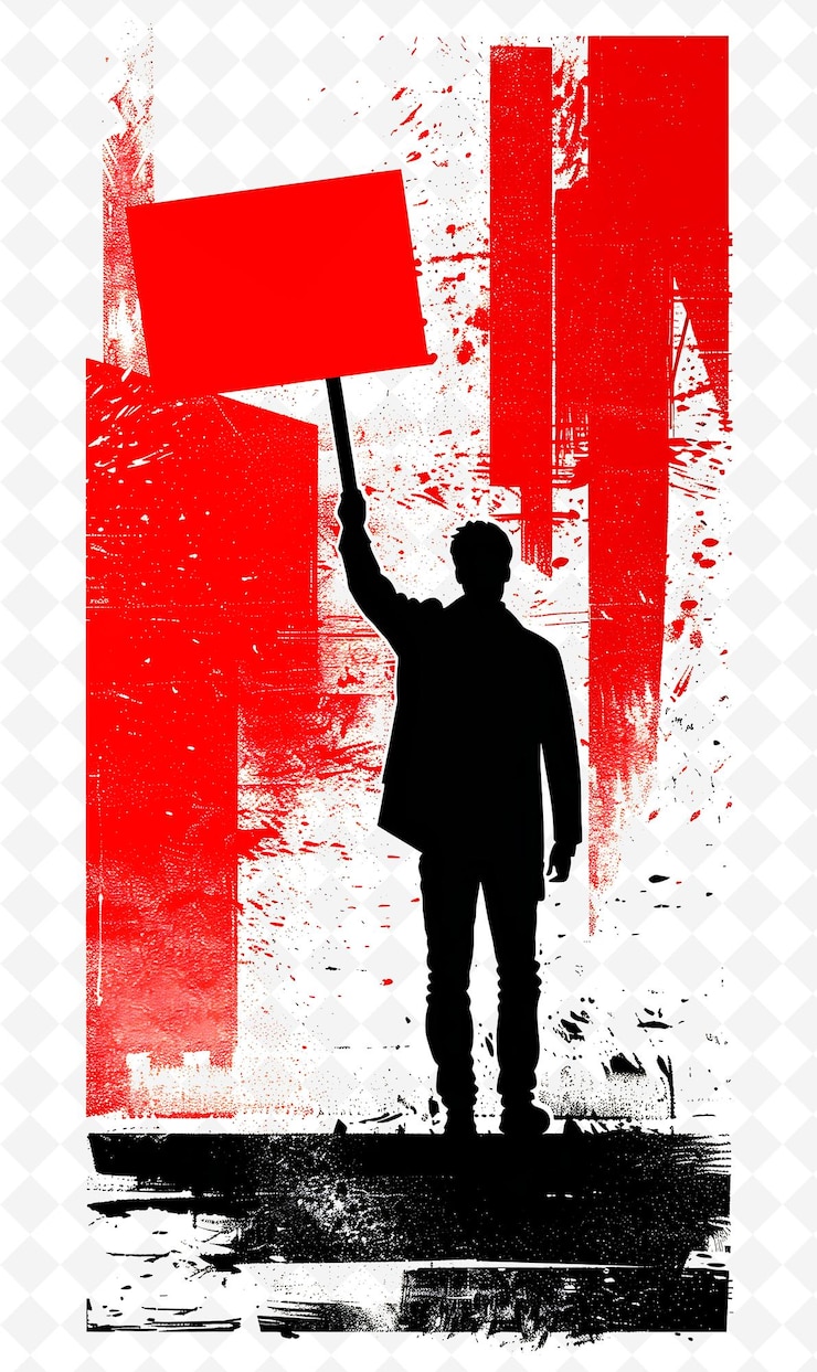 PSD un poster per un uomo che tiene una bandiera rossa con la parola "vote" sopra