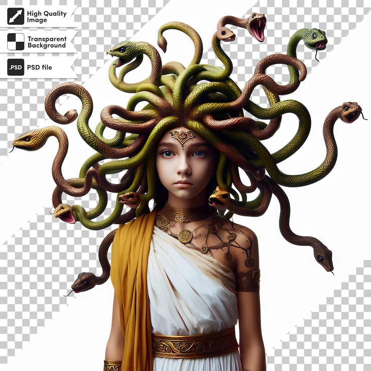 PSD un poster per una ragazza con un serpente sulla testa