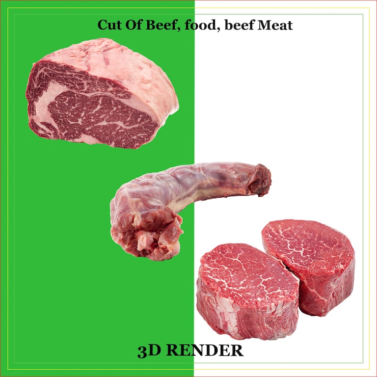 PSD un poster verde con un'immagine di carne tagliata e tagliata