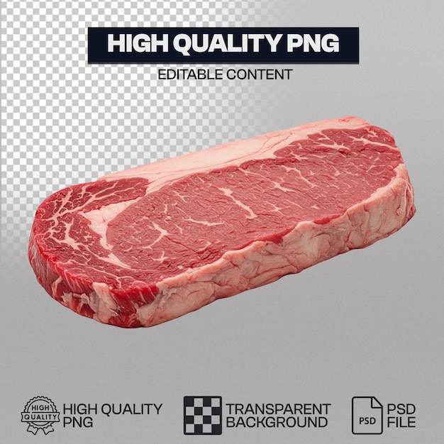 Un primo piano di una bistecca di ribeye cruda su uno sfondo trasparente
