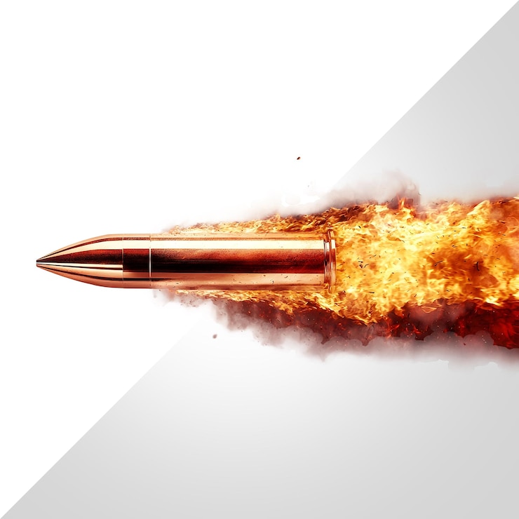 PSD un proiettile che arde nell'aria con fiamme intense.