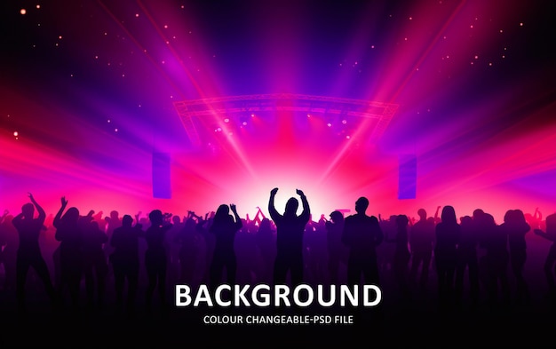 Un pubblico eccitato sullo sfondo di note musicali colorate