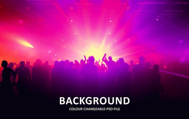 Un pubblico eccitato sullo sfondo di note musicali colorate