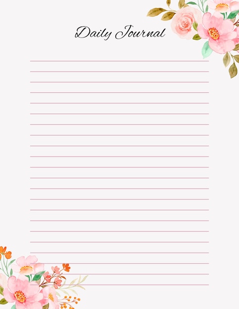un quaderno rosa e bianco con un bordo di fiori rosa e arancione