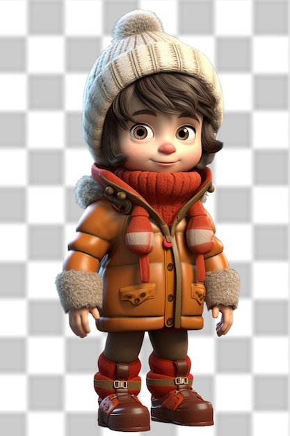 Un ragazzo carino in 3D che indossa una bella giacca da inverno.