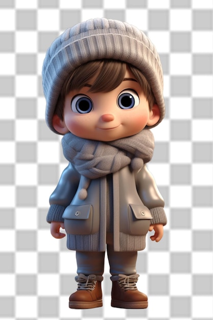Un ragazzo carino in 3D che indossa una bella giacca da inverno.