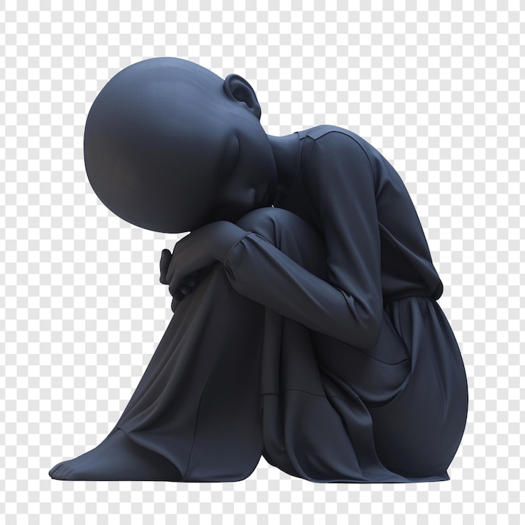 PSD un rendering 3d di una persona in posizione seduta che raffigura la solitudine e la tristezza