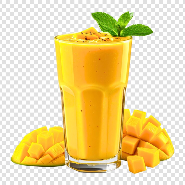 Un rinfrescante frullato di mango con guarnizione di menta