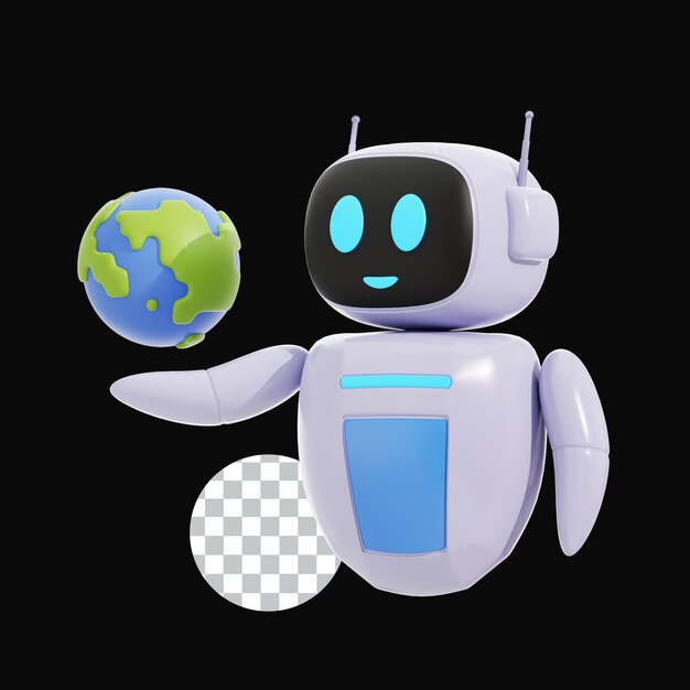 un robot con un pianeta verde sulla schiena e un oggetto blu e bianco al centro