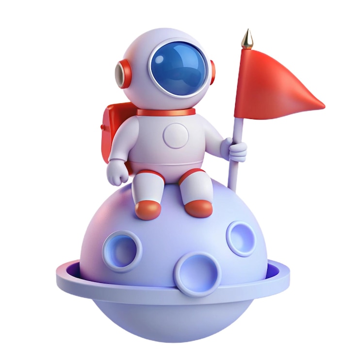 PSD un robot su un piccolo oggetto con una bandiera rossa su di esso